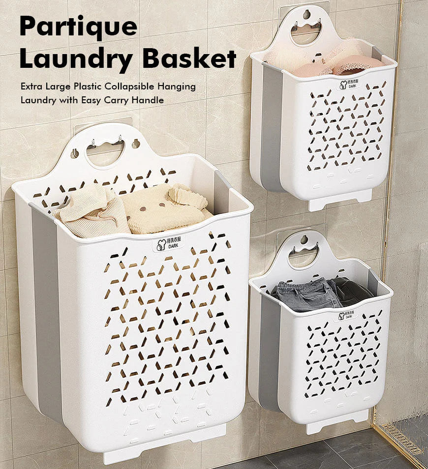 Collapsible Hanging Laundry Basket with Carry Handle 2 Packs