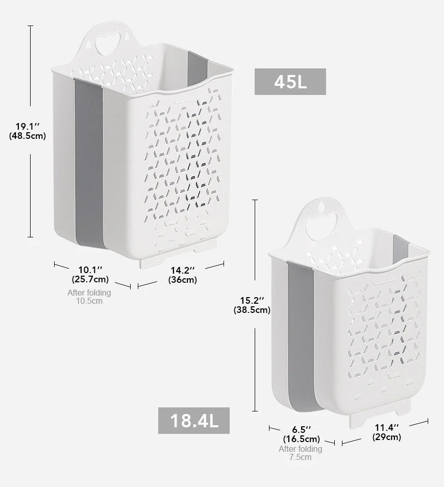 Zusammenklappbarer Wäschekorb zum Aufhängen mit Tragegriff, 2 Packungen 