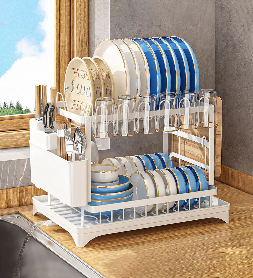 Stainless Steel 2-Tier Dish Drying Rack for Kitchen Counter