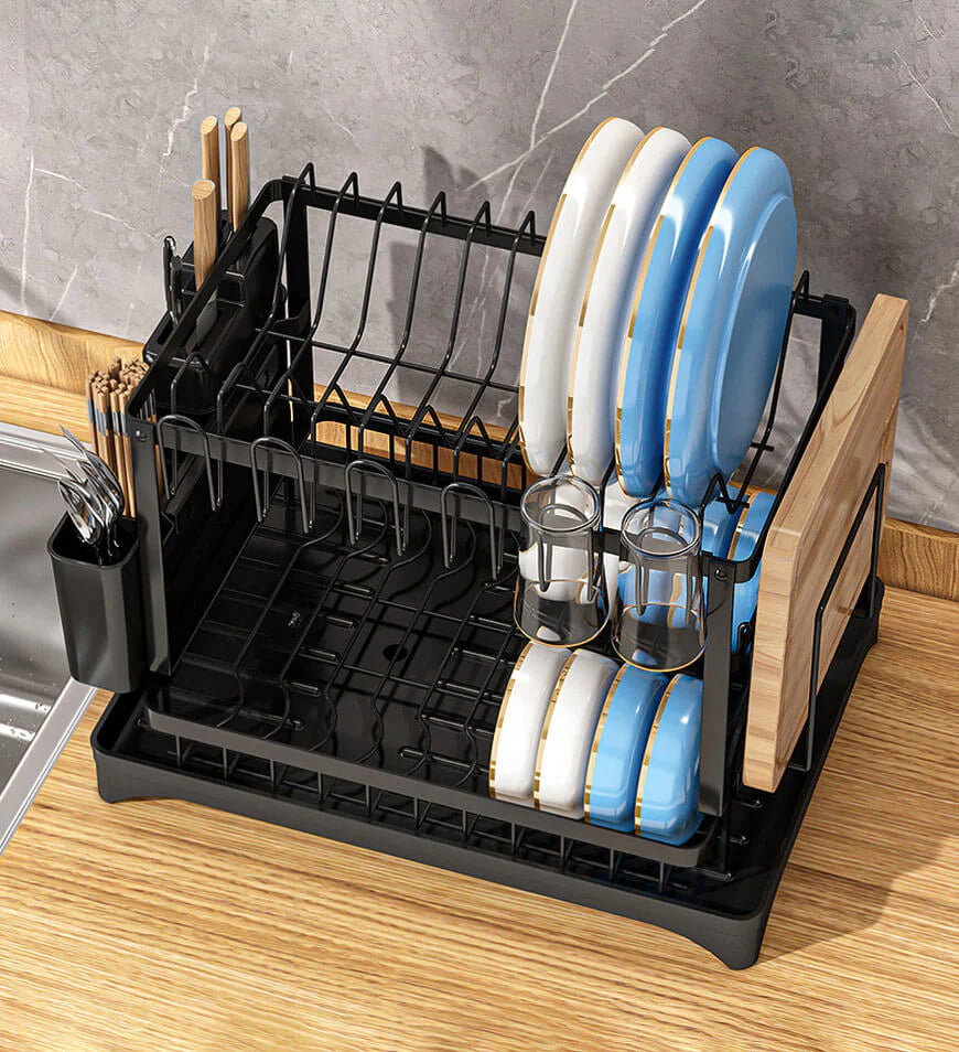 Stainless Steel 2-Tier Dish Drying Rack for Kitchen Counter