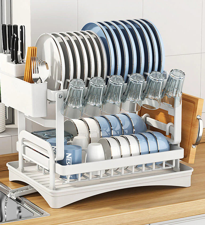 Stainless Steel 2-Tier Dish Drying Rack for Kitchen Counter